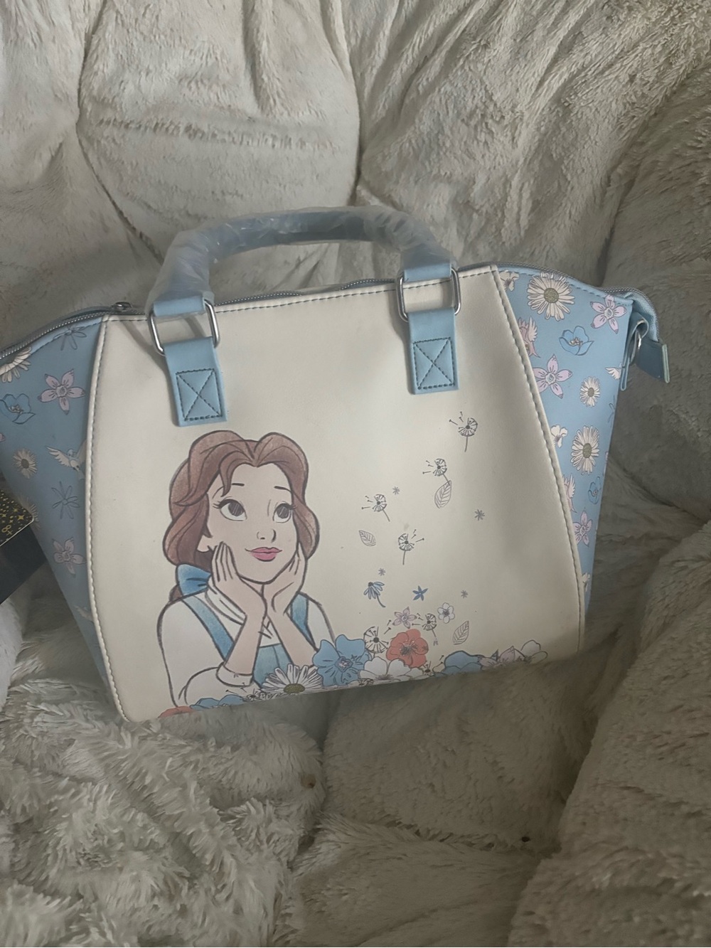 Disney Belle Floral Print Blue & Cream Tote Bag
